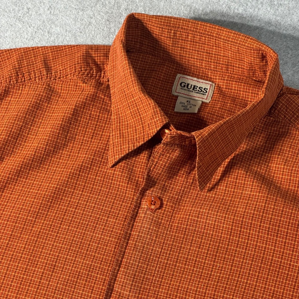 Guess Mens XL Orange Plaid Short Sleeve Button Down Shirt M1209207 Cotton